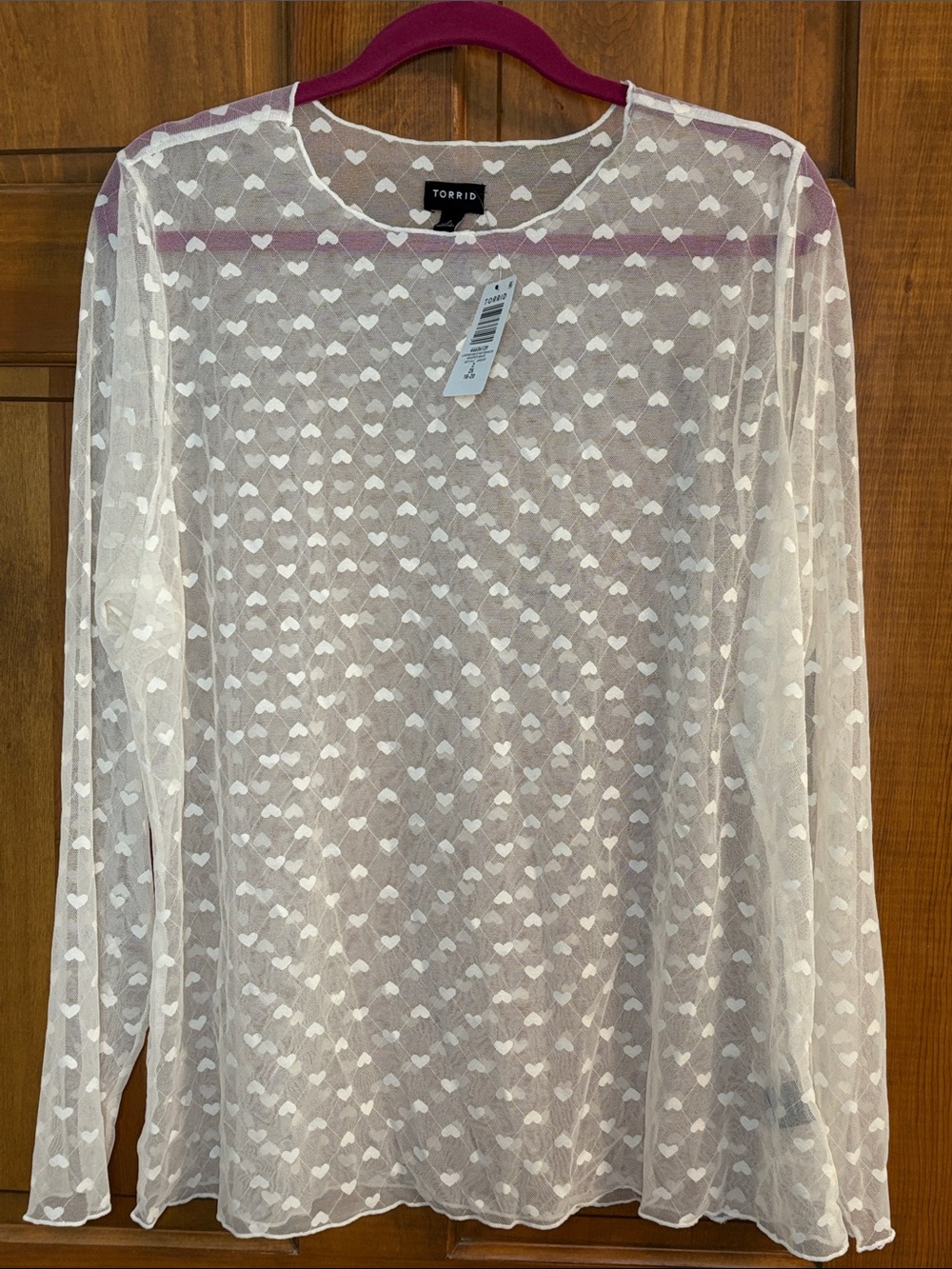 Torrid sheer heart clipdot swissdot mesh shirt whisper white sz 2